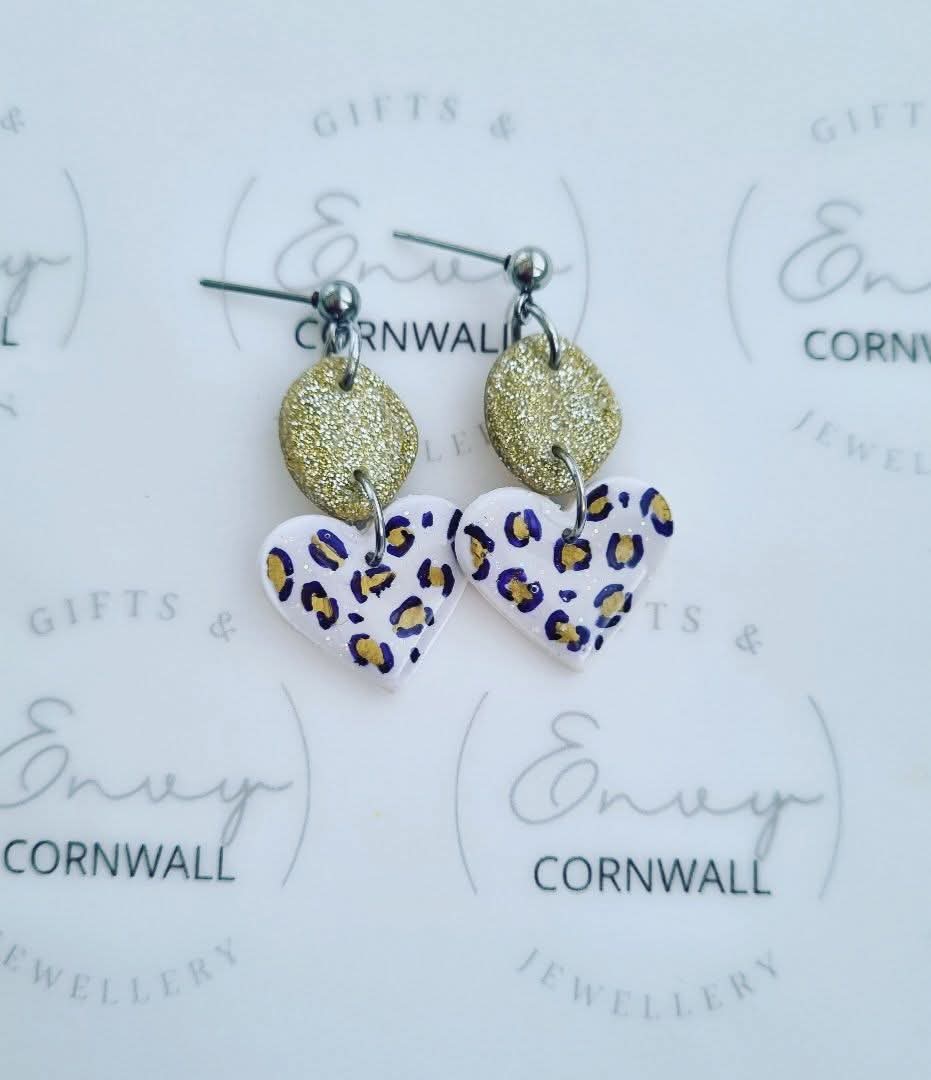 Leopard Print Hearts White & Gold
