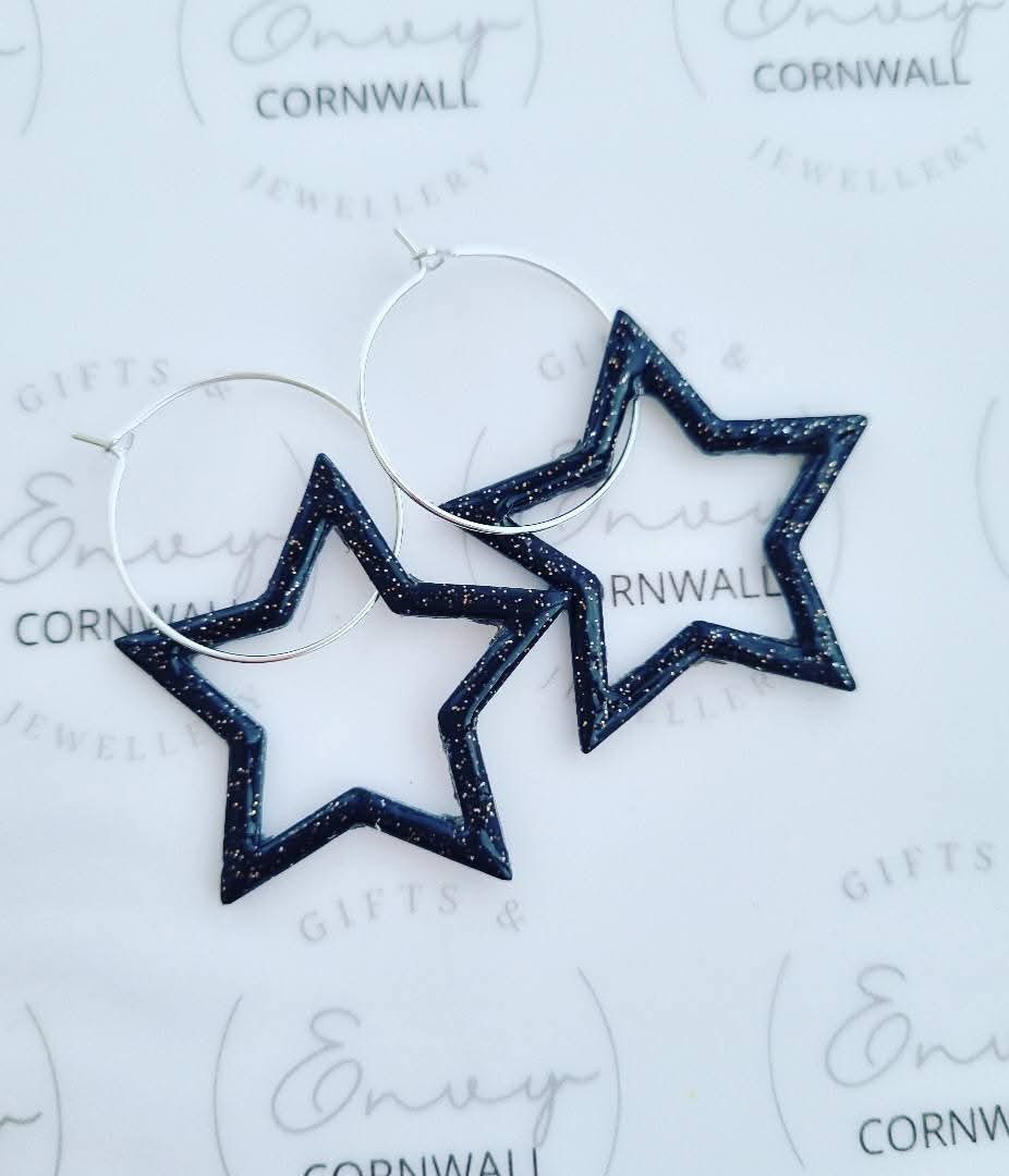 Black Sparkling Star Hoops
