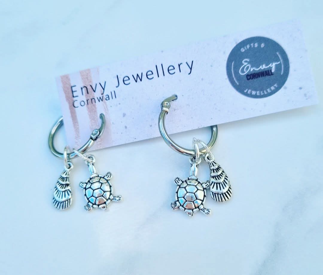 Silver Turtle Hoops