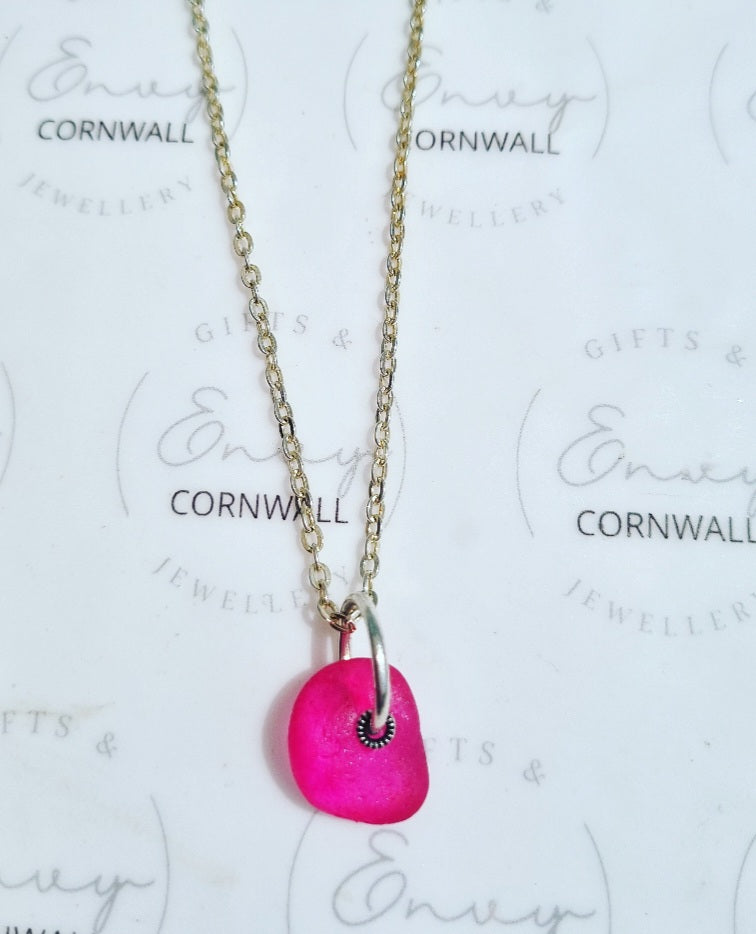 Seaglass Necklace Bright Pink