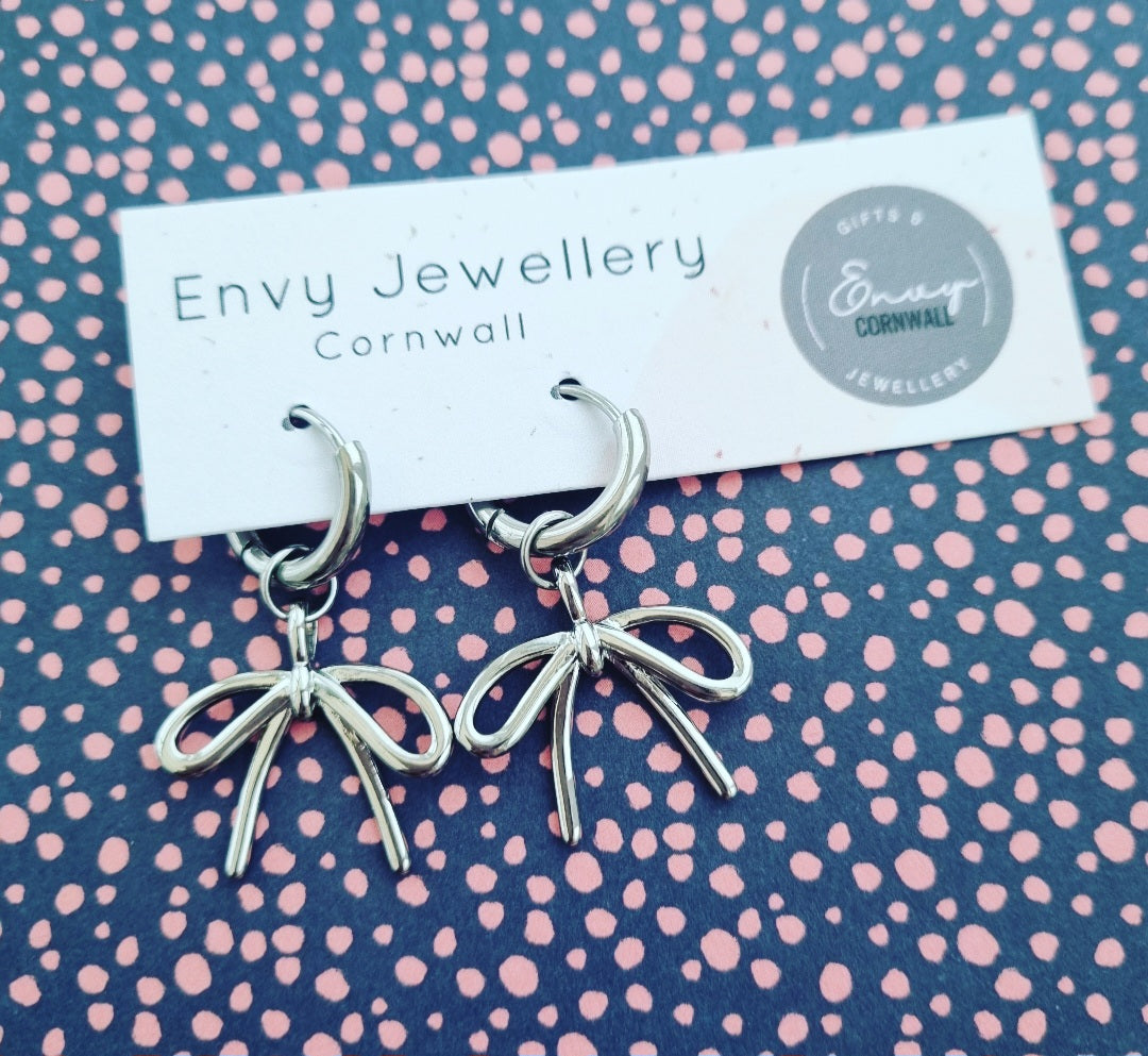 Bow Huggie Hoops Silver