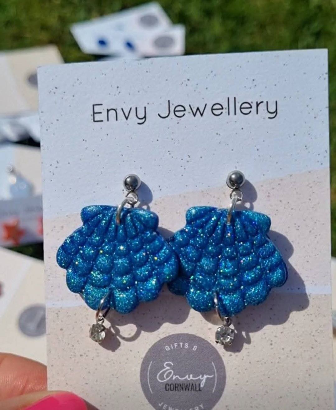 Blue Sparkly Shell Earrings