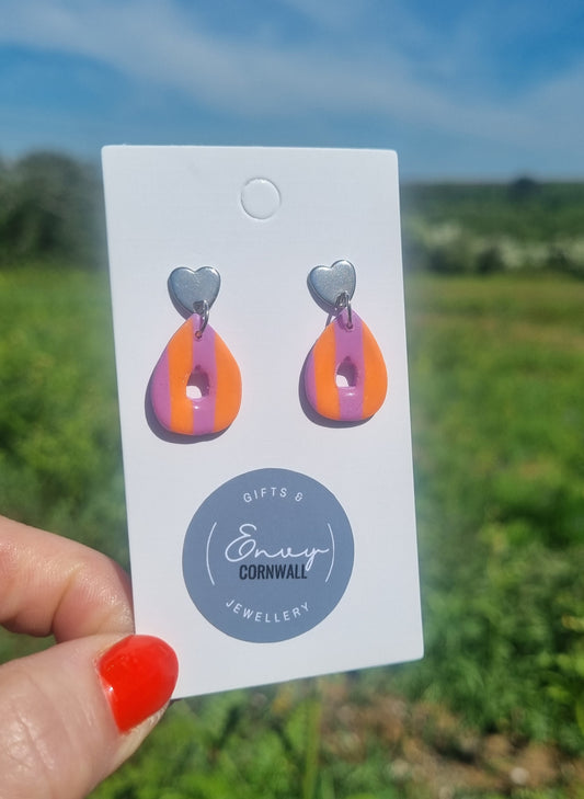 Lilac & Orange Striped Heart Drops