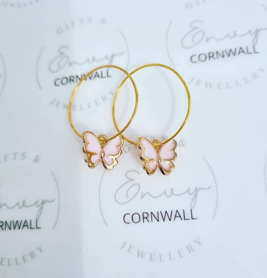 Pink Butterfly Hoops