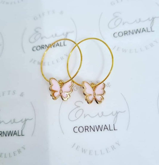 Pink Butterfly Hoops