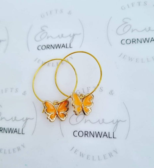 Orange Butterfly Hoops