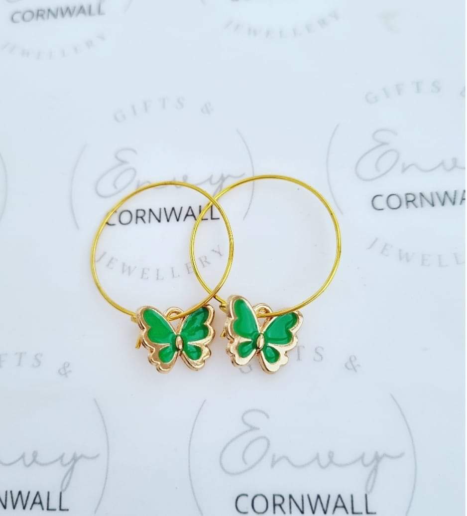Green Butterfly Hoops