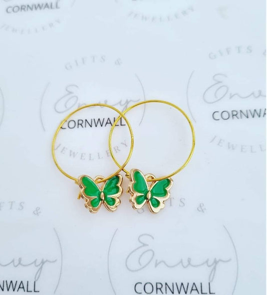 Green Butterfly Hoops