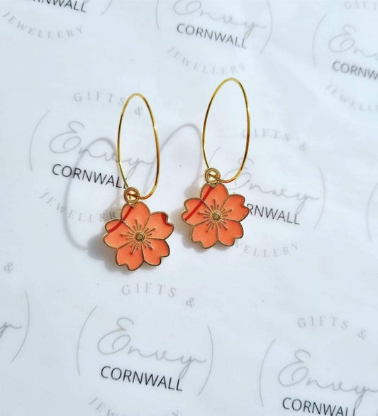 Coral Flower Hoops