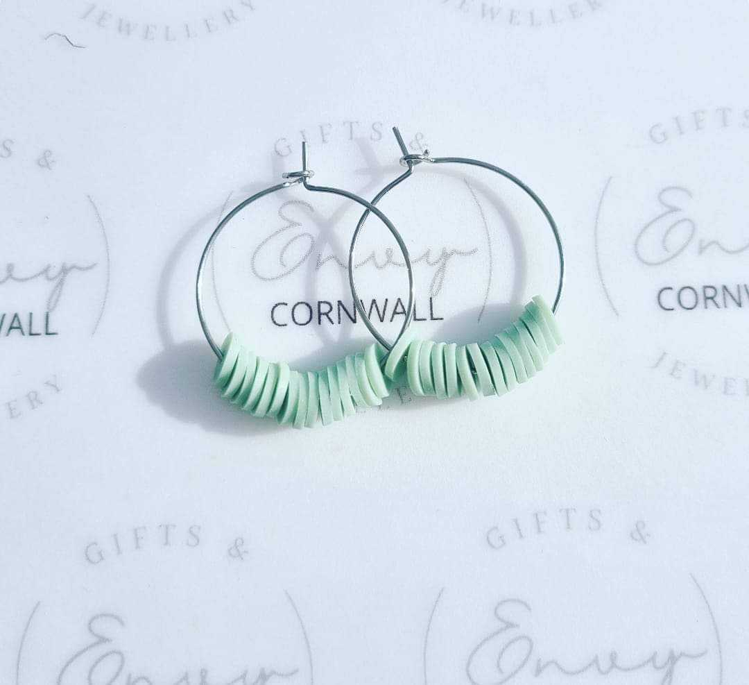 Mint Bead Hoops