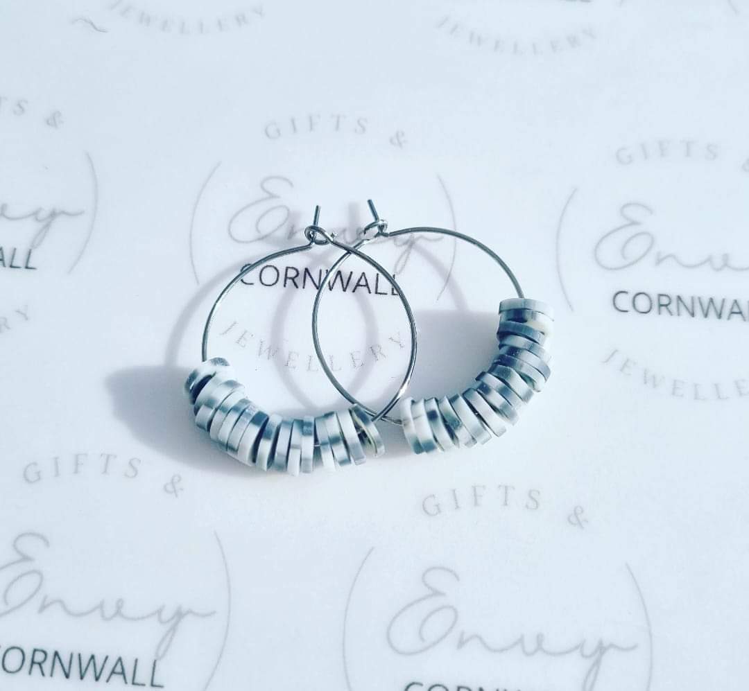 Grey & White Bead Hoops