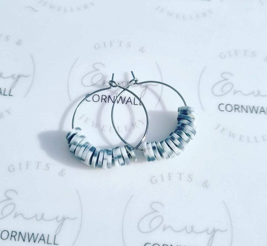 Grey & White Bead Hoops