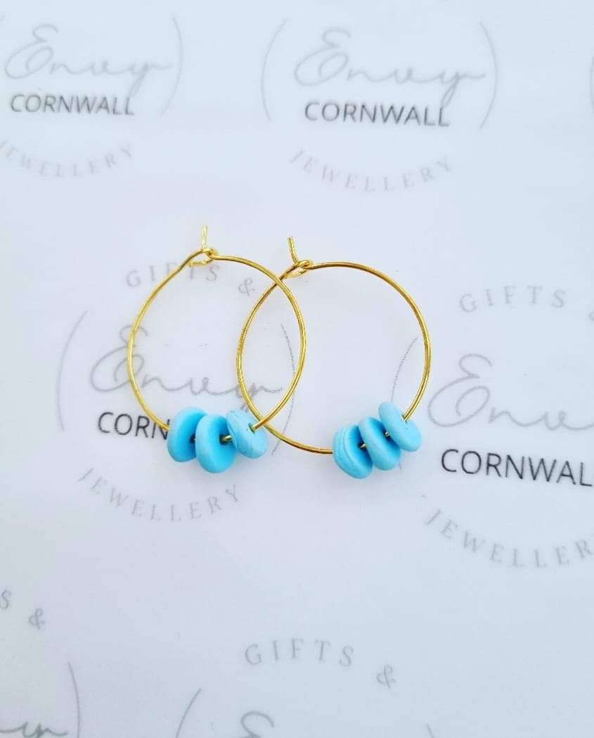 Blue Bead Hoops