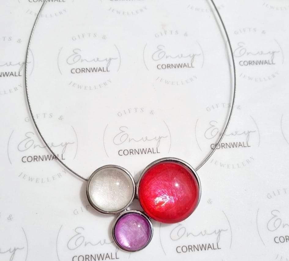 3 Circle Silver Red & Purple Necklace