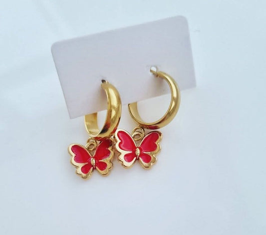 Red Butterfly Hoops