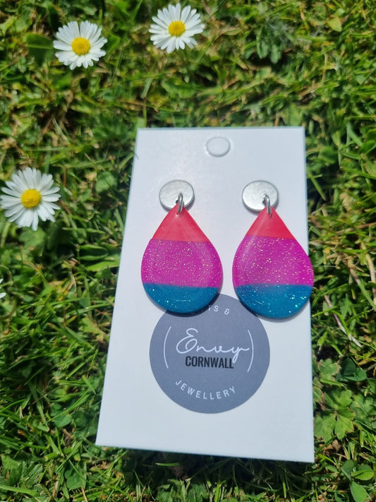 Teal, Pink & Coral Striped Pear Drops