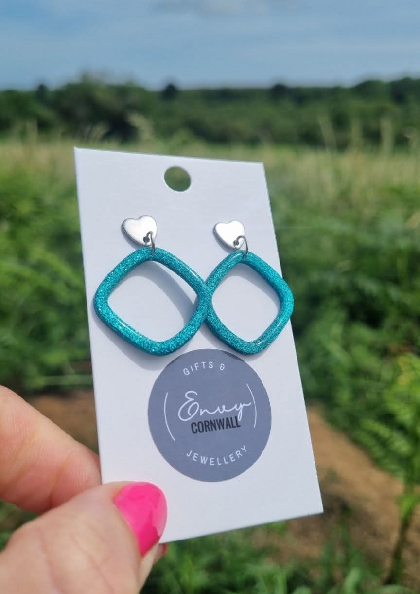 Sparkly Turquoise Open Squares