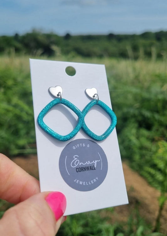 Sparkly Turquoise Open Squares