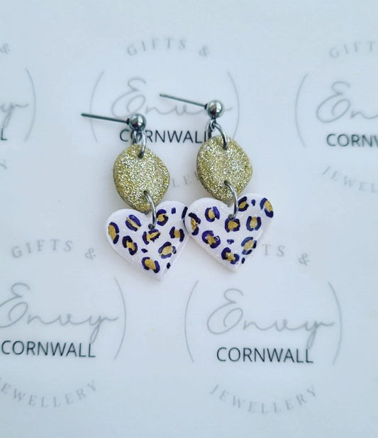 Leopard Print Hearts White & Gold