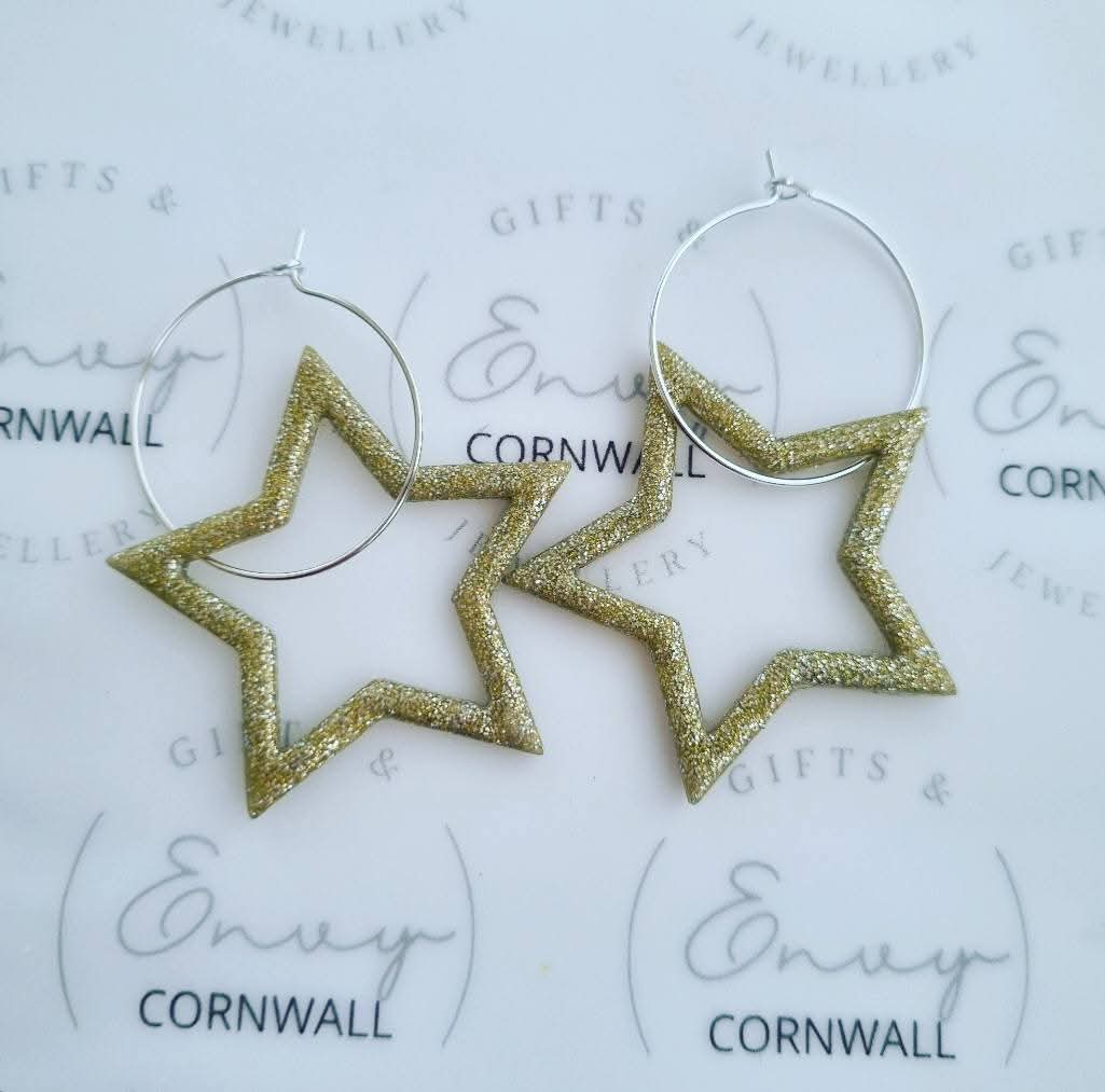 Gold Sparkling Star Hoops