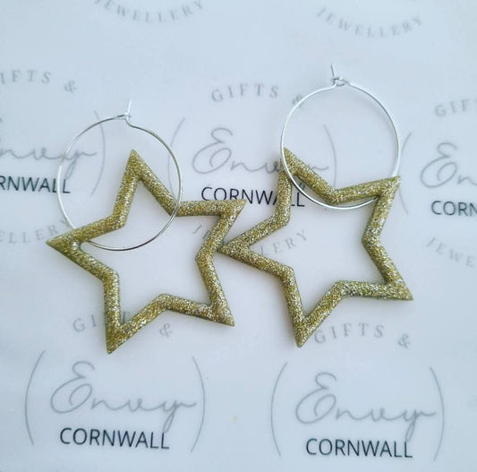 Gold Sparkling Star Hoops