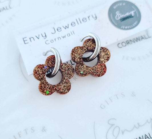 Sparkling Copper Flower Huggies