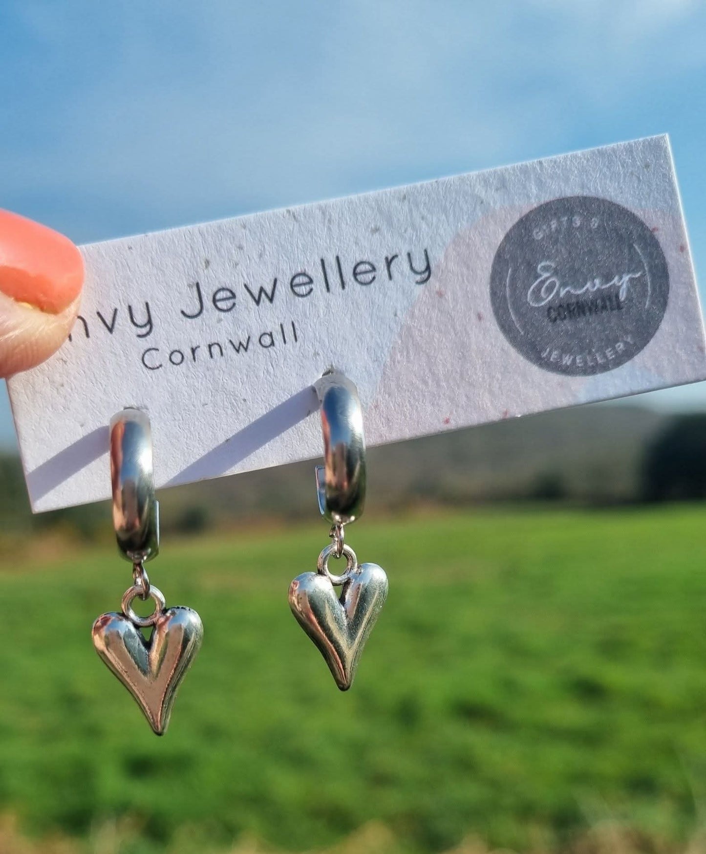 Silver Heart Hoops