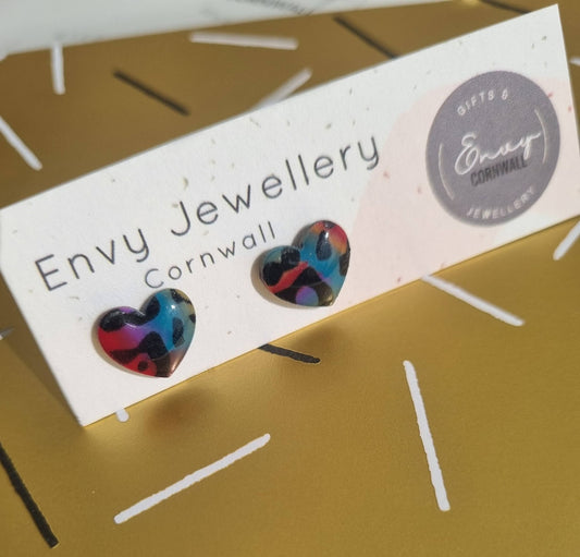 Colourful Leopard Heart Studs