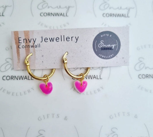 Purple & Pink Ombre Heart Hoops