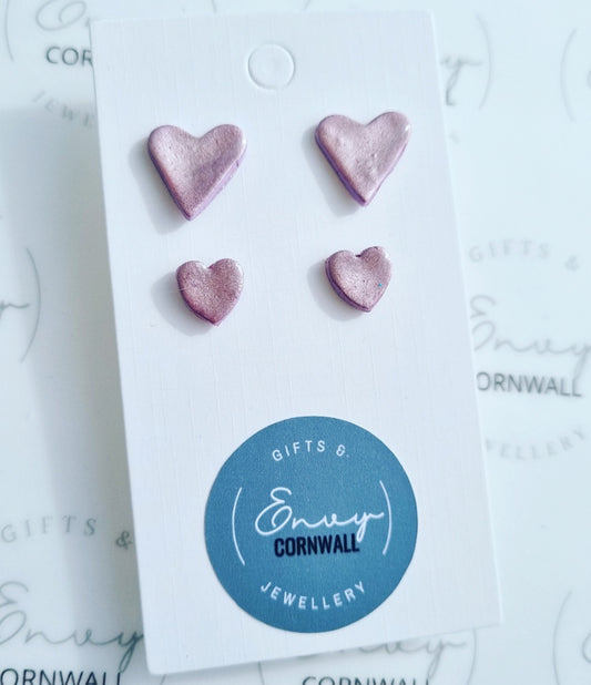 Mummy & Me Metallic Dusky Heart Stud Set