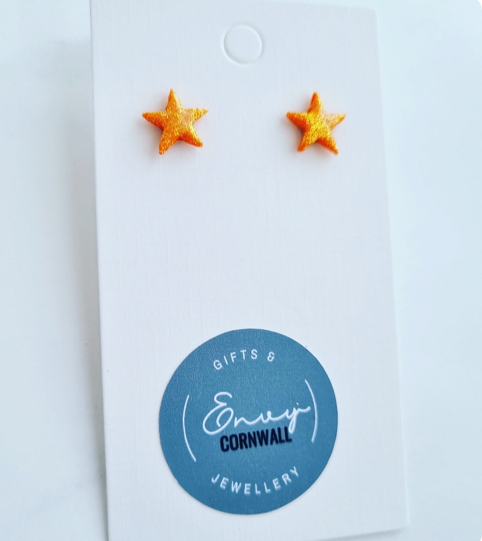 Orange Sparkle Dainty Star Studs