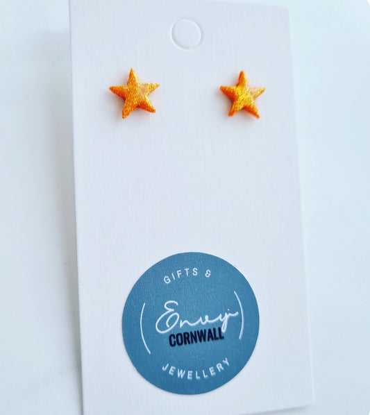 Orange Sparkle Dainty Star Studs