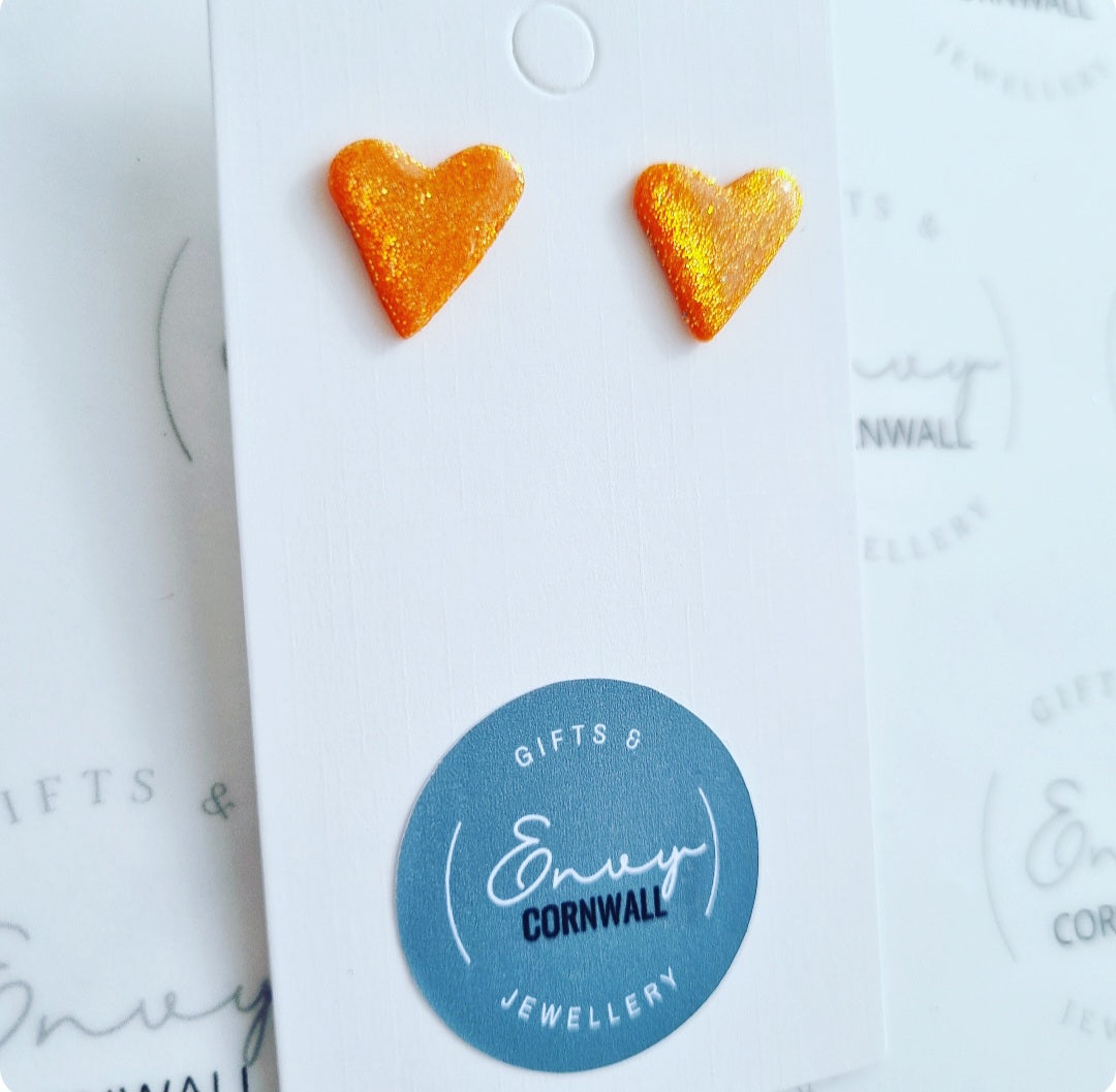 Heart Studs Orange Sparkle