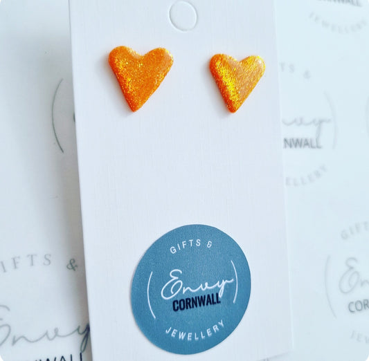 Heart Studs Orange Sparkle