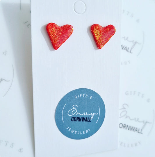 Heart Studs Fiery Red
