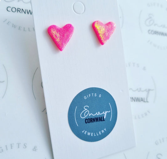 Heart Studs Neon Pink Sparkle