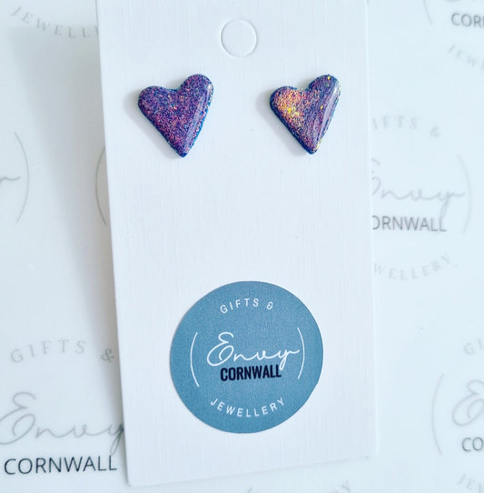 Heart Studs Blue Sparkly