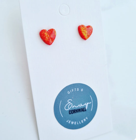 Fiery Red Sparkle Dainty Heart Studs