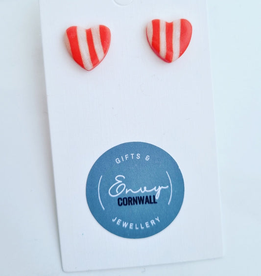 Heart Studs Coral Stripped