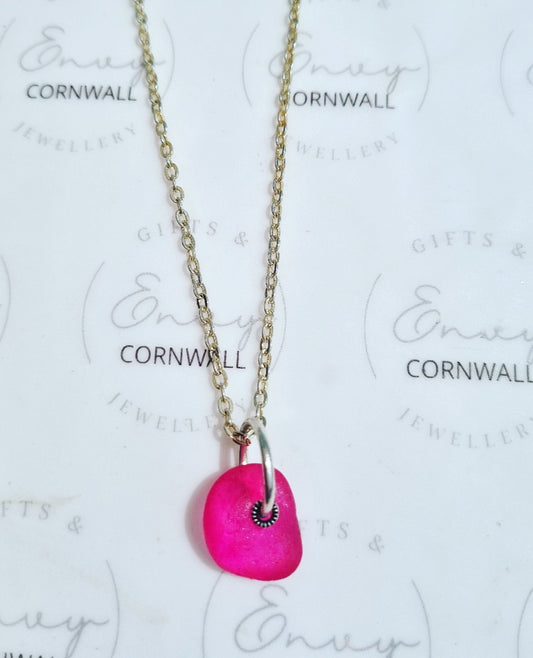 Seaglass Necklace Bright Pink