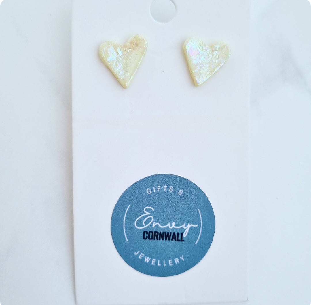 Heart Studs Pastel Yellow Shimmer