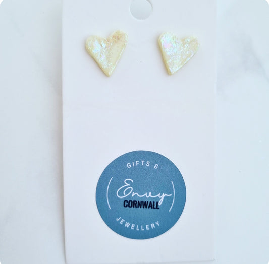Heart Studs Pastel Yellow Shimmer