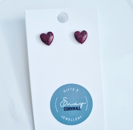 Burgundy Sparkle Dainty Heart Studs