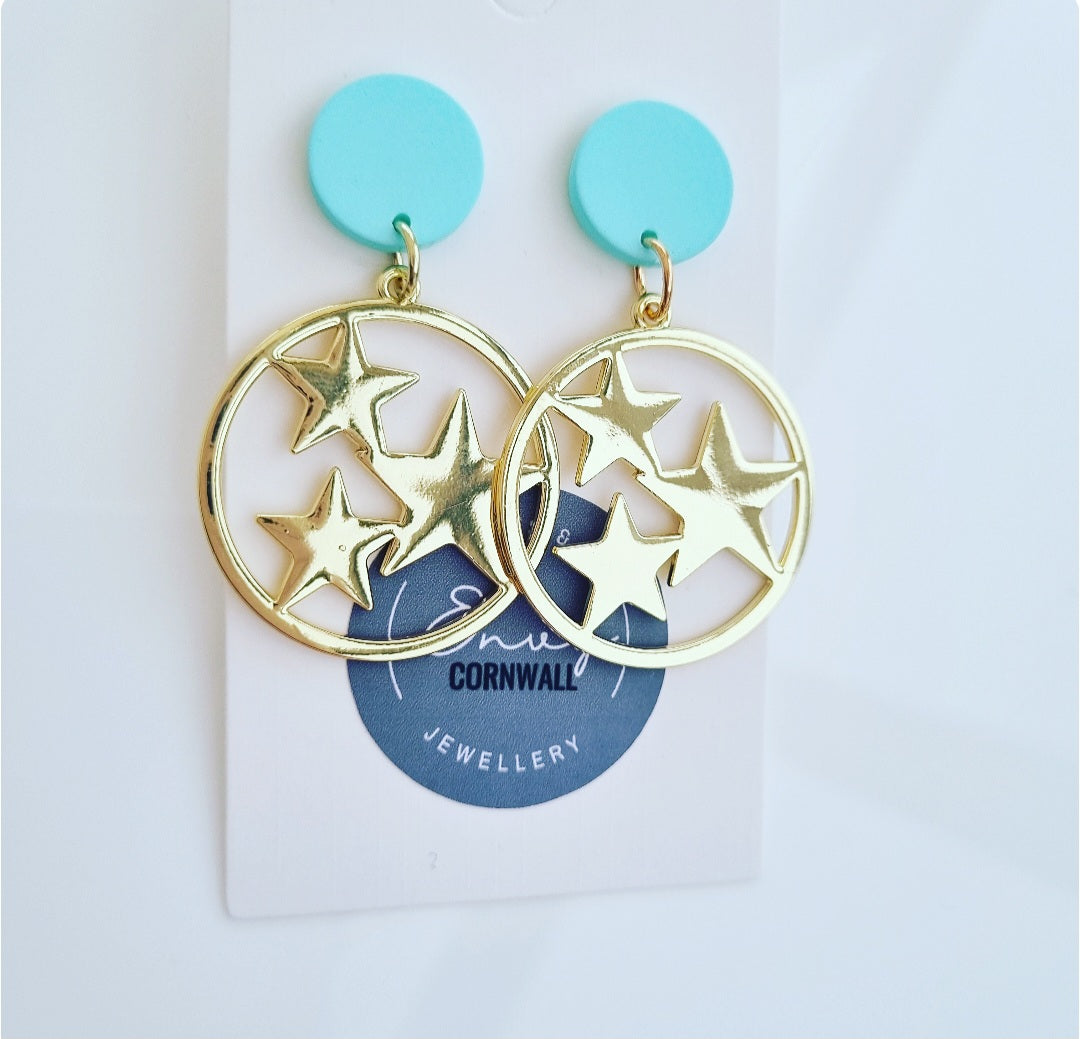 Turquoise Golden Stars