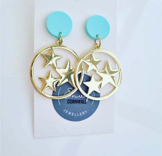 Turquoise Golden Stars