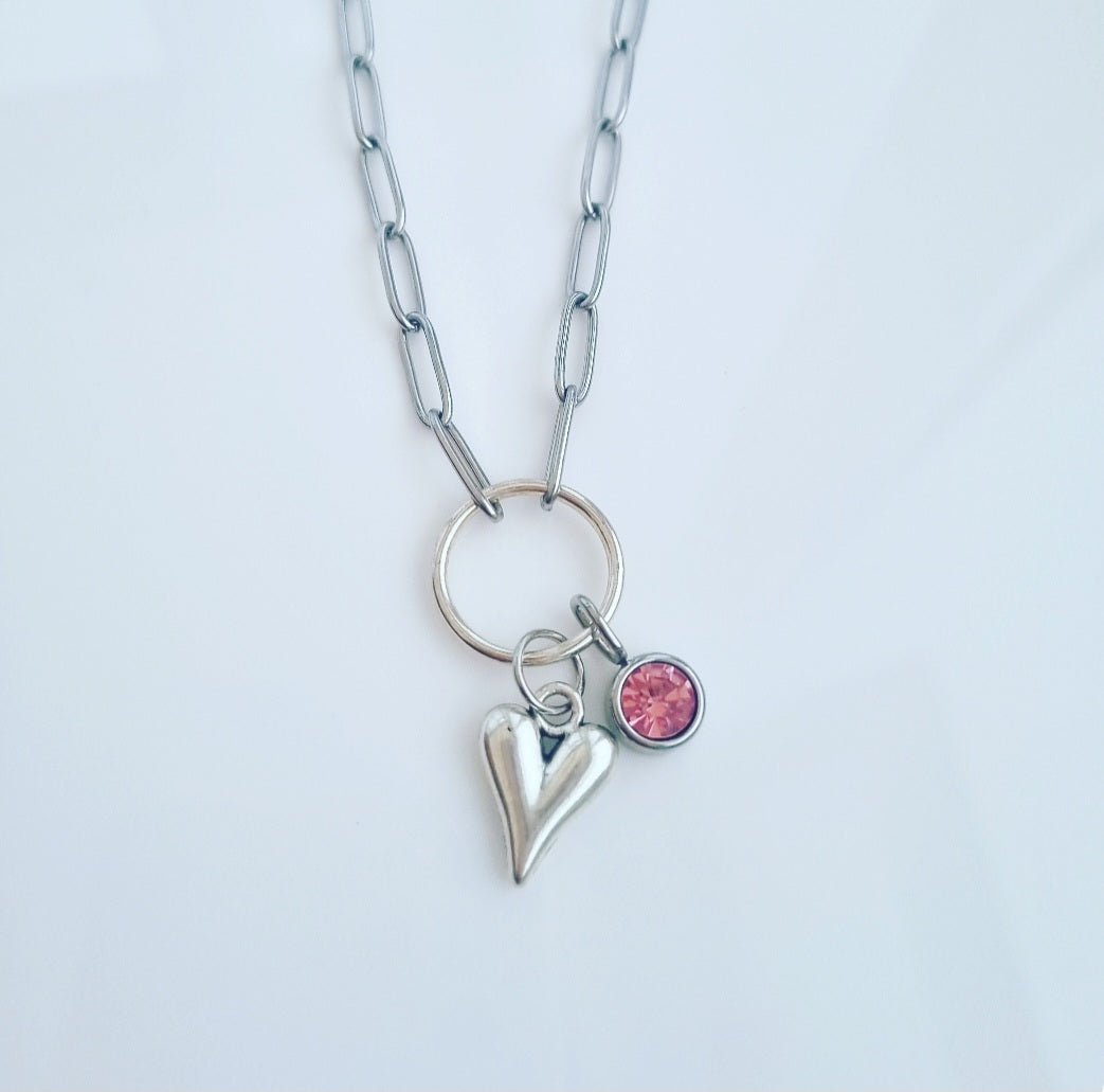 Heart & Pink Gem Necklace