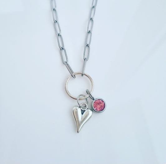 Heart & Pink Gem Necklace