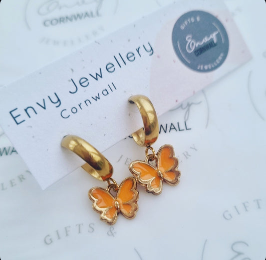 Orange Butterfly Hoops