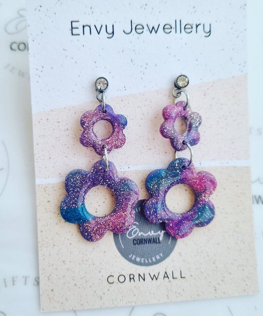 Purple & Blue Mix Sparkly Flower Drops