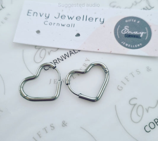 Stainless Steel Heart Huggie Hoops